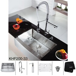Kraus Stainless Steel Farmhouse Kitchen Sink, Chrome Faucet/ Dispenser