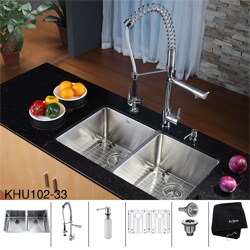 Kraus Stainless Steel Undermount Kitchen Sink, Chrome Faucet/ Dispenser