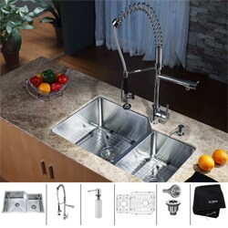 Kraus Stainless Steel Undermount Kitchen Sink, Chrome Faucet/ Dispenser