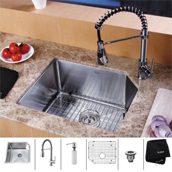 Kraus Stainless Steel Undermount Kitchen Sink, Chrome Faucet/ Dispenser