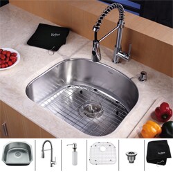 Kraus Stainless Steel Undermount Kitchen Sink, Chrome Faucet/ Dispenser