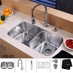 Kraus Stainless Steel Undermount Kitchen Sink, Chrome Faucet/ Dispenser