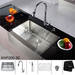 Kraus Stainless Steel Farmhouse Kitchen Sink, Chrome Faucet/ Dispenser