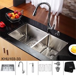 Kraus Stainless Steel Undermount Kitchen Sink, Chrome Faucet/ Dispenser