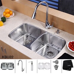 Kraus Stainless Steel Undermount Kitchen Sink, Chrome Faucet/ Dispenser