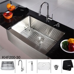Kraus Stainless Steel Farmhouse Kitchen Sink, Chrome Faucet/ Dispenser