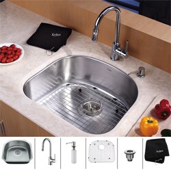 Kraus Stainless Steel Undermount Kitchen Sink, Chrome Faucet/ Dispenser