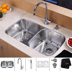 Kraus Stainless Steel Undermount Kitchen Sink, Chrome Faucet/ Dispenser