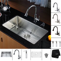 Kraus Stainless Steel Undermount Kitchen Sink, Brass Faucet/ Dispenser
