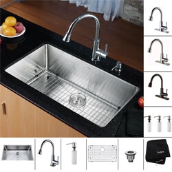 Kraus Stainless Steel Undermount Kitchen Sink, Brass Faucet/ Dispenser