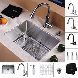 Kraus Stainless Steel Undermount Kitchen Sink, Brass Faucet/ Dispenser