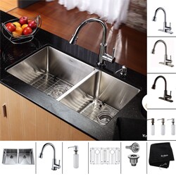 Kraus Stainless Steel Undermount Kitchen Sink, Brass Faucet/ Dispenser