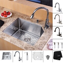 Kraus Stainless Steel Undermount Kitchen Sink, Brass Faucet/ Dispenser