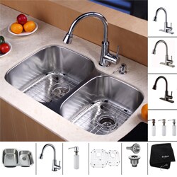 Kraus Stainless Steel Undermount Kitchen Sink, Brass Faucet/ Dispenser