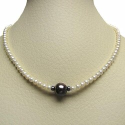 DaVonna Sterling Silver White and Black FW Pearl Necklace (4-12 mm)