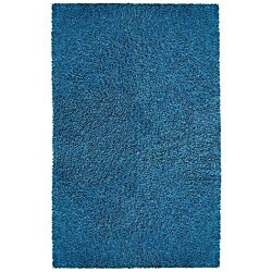 Hand-woven Blue Chenille Shag Rug (2'6 x 4'2)