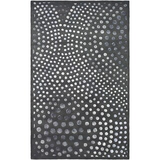 Handmade Soho Deco Wave Dark Grey N. Z. Wool Rug (3'6 x 5'6)