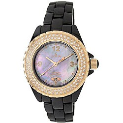 Le Chateau Women's 'Condezza LC' Cubic Zirconia Black Ceramic Watch