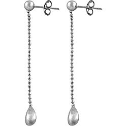 14k White Gold Diamond-cut Ball Teardrop Dangle Earrings