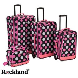 Rockland Pink Polka Dot 4-piece Expandable Luggage Set
