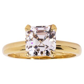 14k Gold Overlay Asscher-cut Cubic Zirconia Solitaire Ring