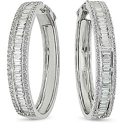 18k White Gold 3 7/8ct TDW Diamond Hoop Earrings (F-G, VVS)