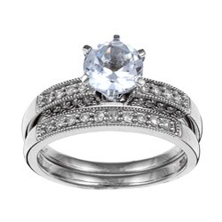 Miadora 10k Gold White Sapphire and 1/3ct TDW Diamond Bridal Ring Set (H-I, I2-I3)