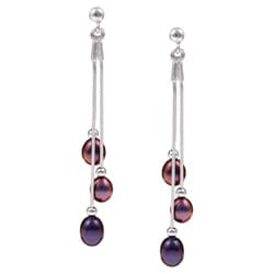 Graduated Triple Strand Dangle Peacock Freshwater Pearl and Sterling Silver Bead Post Earrings