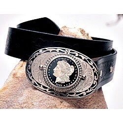 American Coin Treasures Black Enamel Morgan Silver Dollar Belt Buckle