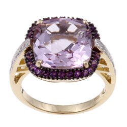 14k Yellow Gold Rose de France, Amethyst and 1/10ct TDW Diamond Ring