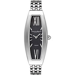 Christian Bernard Women's Oblong Black Dial Stainless Steel Watch