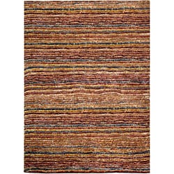 Hand-knotted All-Natural Striped Red/ Multi Runner (2'6 x 10')