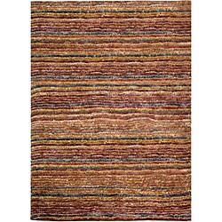 Hand-knotted All-Natural Striped Red/ Multi Rug (5' x 8')
