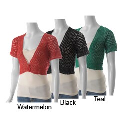 Sangria Women's Open Crochet Short-sleeve Sweater