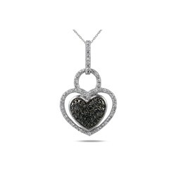 Silver 1/4ct TDW Black and White Diamond Heart Necklace (H-I, I2-I3)