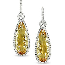 14k Gold Citrine and 1ct TDW Diamond Earrings (G-H, SI1-SI2)
