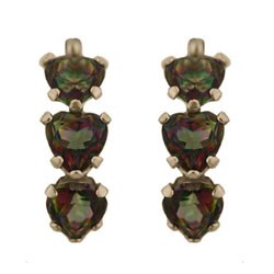 10k Yellow Gold Mystic Green Topaz 3-stone Hoop Earrings