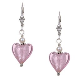 Charming Life Silver Pink Heart and Pearl Earrings (3.5 mm)