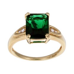 Caribe Gold  14k over Stelring  Silver Green and White Cubic Zirconia Ring