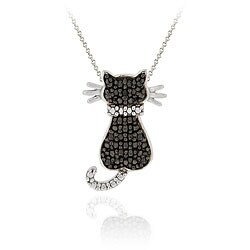 Sterling Silver Black Diamond Accent Cat Necklace