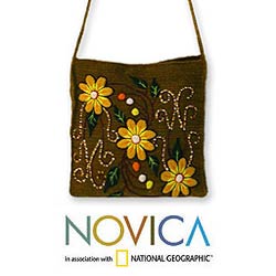 Handmade Wool 'Sunflower Dance' Messenger Bag (Peru)
