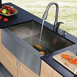 Vigo Farmhouse Stainless Steel Kitchen Sink and Faucet with Dispenser