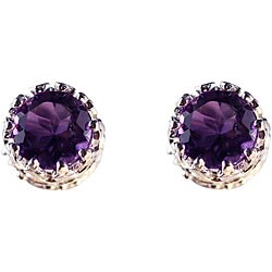 Sterling Silver Crown-set Round Amethyst Stud Earrings