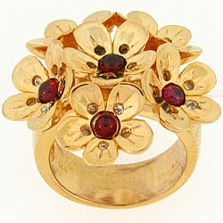 Meredith Leigh Yellow-plated Silver Rhodolite/ White Topaz Flower Ring