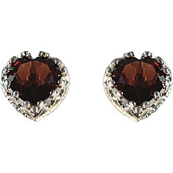 Sterling Silver Garnet 8 mm Heart-shaped Stud Earrings