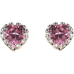 Sterling Silver Pink Cubic Zirconia Heart-shaped Stud Earrings