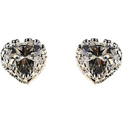Sterling Silver Clear Cubic Zirconia Heart-shaped Stud Earrings