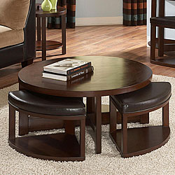Baxter Cocktail Table and Faux Leather Ottomans Set