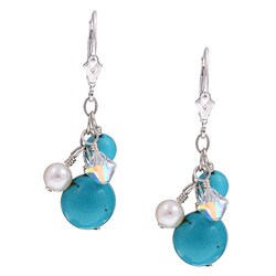 Charming Life Sterling Silver Turquoise and Pearl Earrings (6 mm)