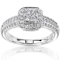 14k Gold 1/2ct TDW Diamond Princess Cut Halo Engagement Ring